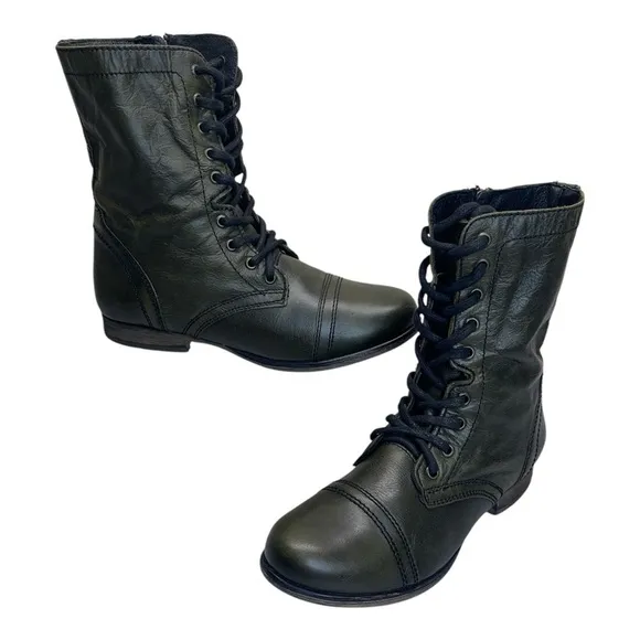 Steve Madden Dark Green Leather Troopa Lace-Up Combat Moto Boots Women’s size 9M