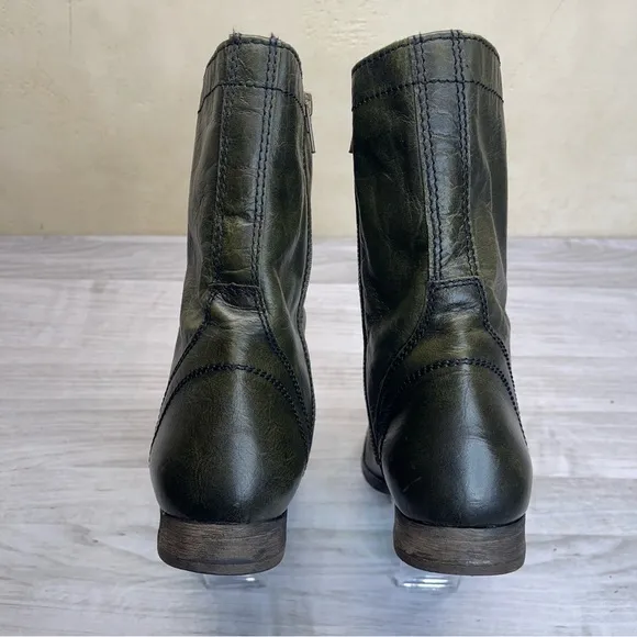 Steve Madden Dark Green Leather Troopa Lace-Up Combat Moto Boots Women’s size 9M