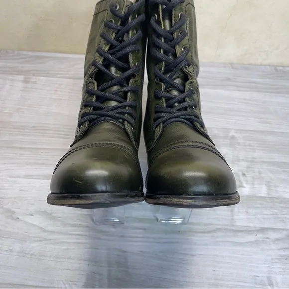 Steve Madden Dark Green Leather Troopa Lace-Up Combat Moto Boots Women’s size 9M