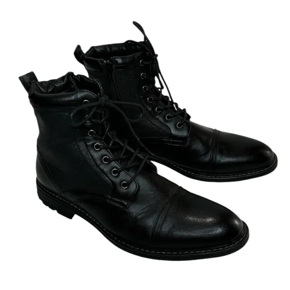 Steve Madden Men's Bunsin Black Lace-Up Boot Size 9.5 Combat/ Moto/ Classic