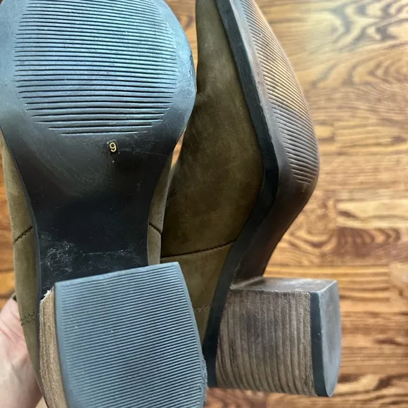 Steve Madden Pawel Boots Leather‎ Block Heel Zip Back Green ladies size 9
