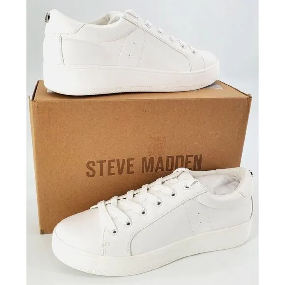Steve Madden Sneakers Womans 11 Classic Retro Platform Fashion White Shoes