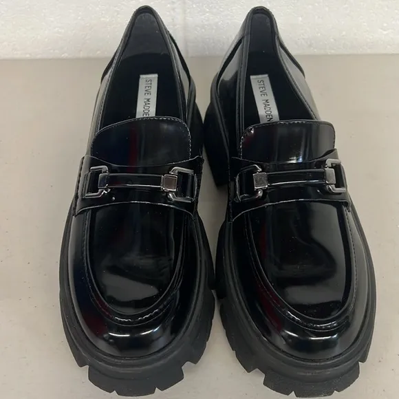 Steve Madden sz8 black loafers chunky buckle Y2K shoes slip on Lando trifecta