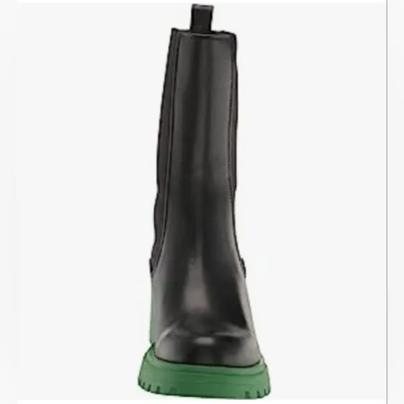 Steve Madden Women's Hesitant Fashion Leather Boot Multi Sizes Black &amp; Green NEW