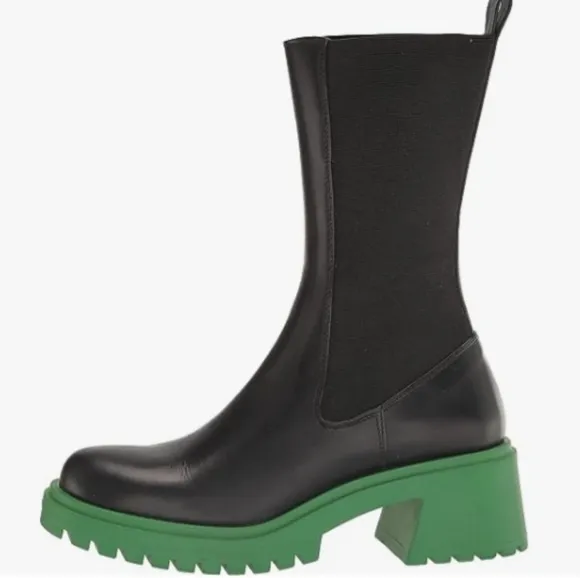 Steve Madden Women's Hesitant Fashion Leather Boot Multi Sizes Black &amp; Green NEW