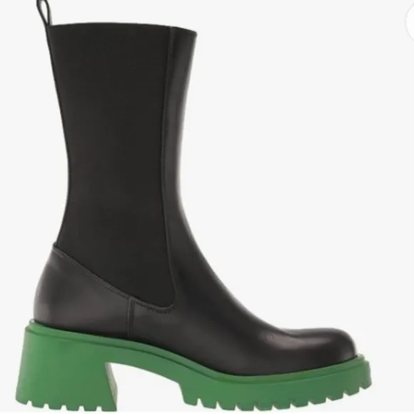Steve Madden Women's Hesitant Fashion Leather Boot Multi Sizes Black &amp; Green NEW