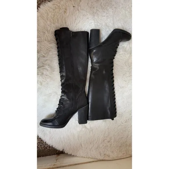 Steve Madden Women's Lace Up Boots Gladiator Black Leather Knee High  Sz 8.5