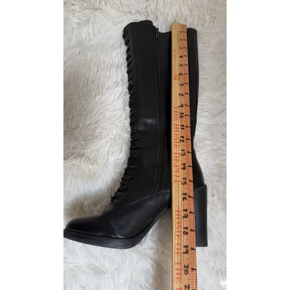 Steve Madden Women's Lace Up Boots Gladiator Black Leather Knee High  Sz 8.5