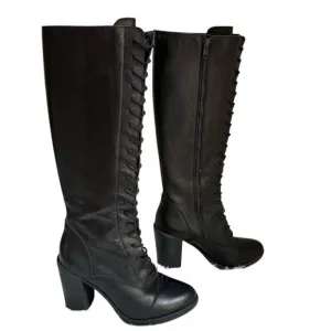 Steve Madden Women's Lace Up Boots Gladiator Black Leather Knee High  Sz 8.5