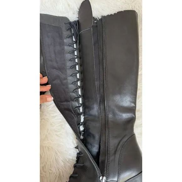Steve Madden Women's Lace Up Boots Gladiator Black Leather Knee High  Sz 8.5