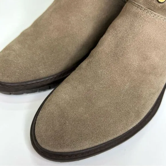 Stuart Weitzman Arctica Suede Studded Pull On Boots Slouchy Faux Fur Taupe 7