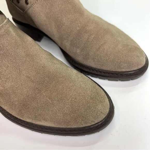Stuart Weitzman Arctica Suede Studded Pull On Boots Slouchy Faux Fur Taupe 7