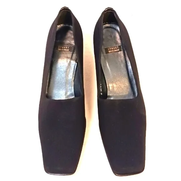 Stuart Weitzman Black Pumps Sz 9.5 BLOCK Heel Shoes Career Office Classic