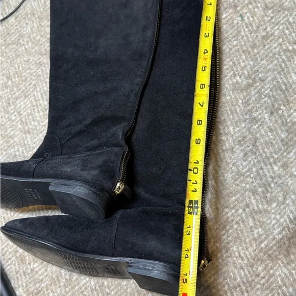 Stuart Weitzman Black Suede Knee-High Boots, Size 6.5 – Gold Back Zippers