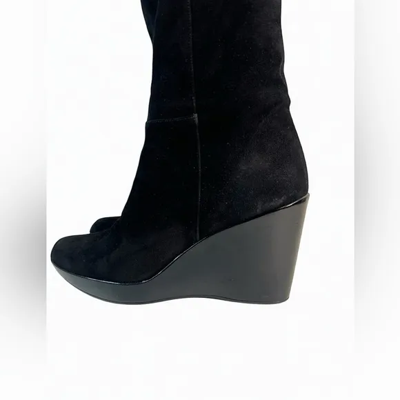 Stuart Weitzman Black Suede Studded Wedge Over-the-Knee Boots 9