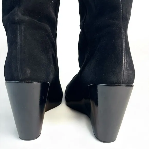 Stuart Weitzman Black Suede Studded Wedge Over-the-Knee Boots 9