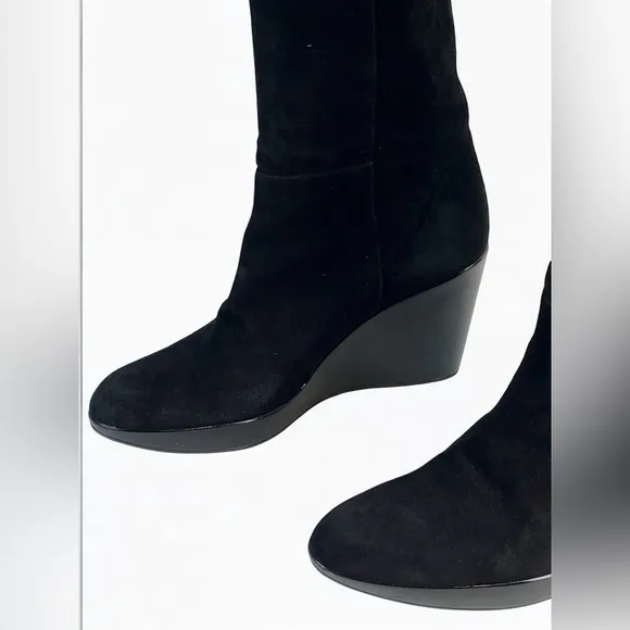 Stuart Weitzman Black Suede Studded Wedge Over-the-Knee Boots 9