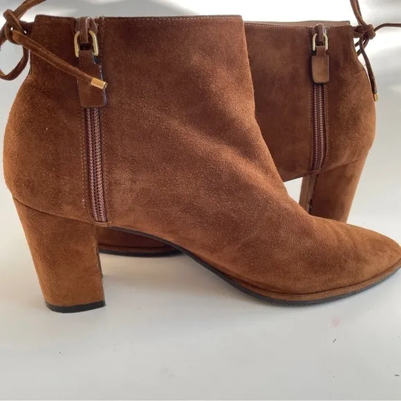 STUART WEITZMAN Brown Suede Gardiner Pointy Toe Block Heel Ankle Boots 9.5
