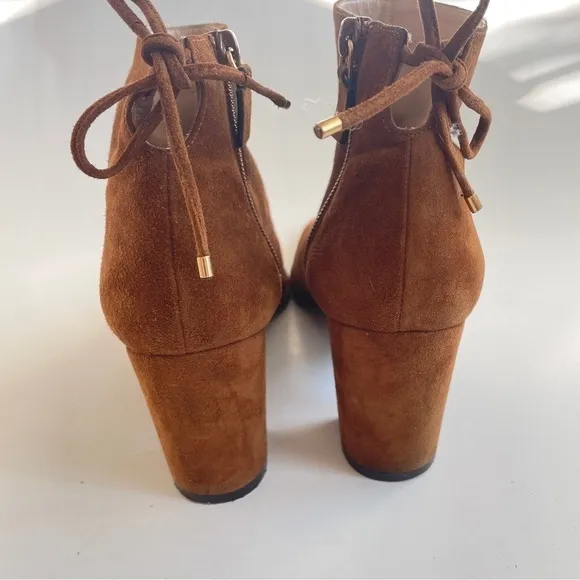 STUART WEITZMAN Brown Suede Gardiner Pointy Toe Block Heel Ankle Boots 9.5