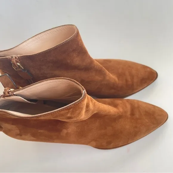 STUART WEITZMAN Brown Suede Gardiner Pointy Toe Block Heel Ankle Boots 9.5