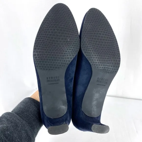 Stuart Weitzman Chic Pumps Navy Blue Suede Leather Almond Toe Heels 7.5