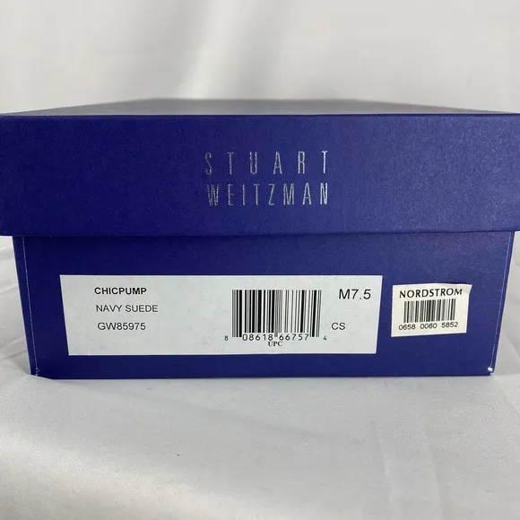 Stuart Weitzman Chic Pumps Navy Blue Suede Leather Almond Toe Heels 7.5