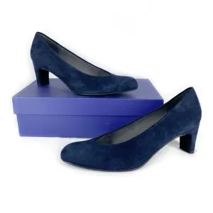 Stuart Weitzman Chic Pumps Navy Blue Suede Leather Almond Toe Heels 7.5