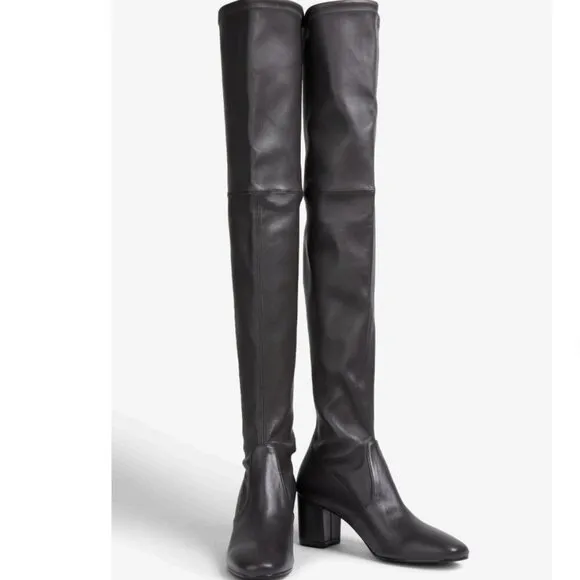 STUART WEITZMAN Genna 60 Leather Thigh Boots Dark Gray Size 7
