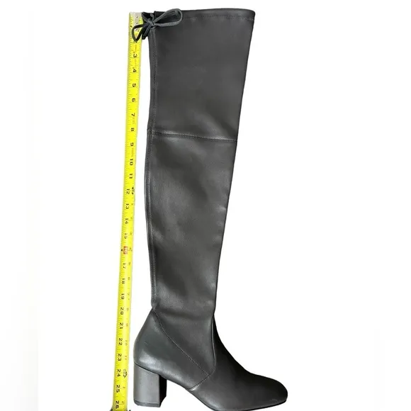 STUART WEITZMAN Genna 60 Leather Thigh Boots Dark Gray Size 7