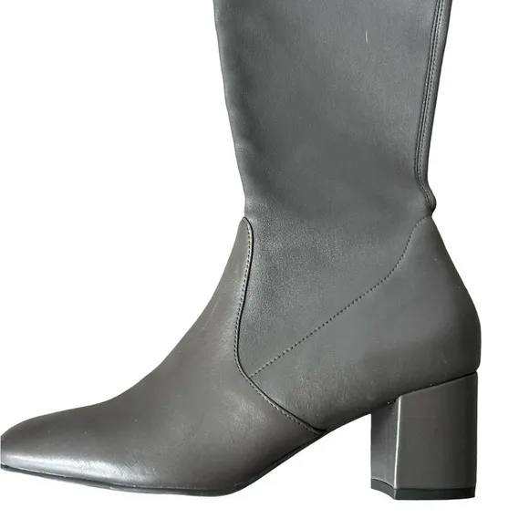 STUART WEITZMAN Genna 60 Leather Thigh Boots Dark Gray Size 7