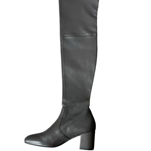 STUART WEITZMAN Genna 60 Leather Thigh Boots Dark Gray Size 7