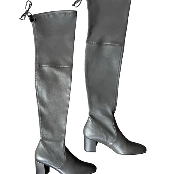 STUART WEITZMAN Genna 60 Leather Thigh Boots Dark Gray Size 7