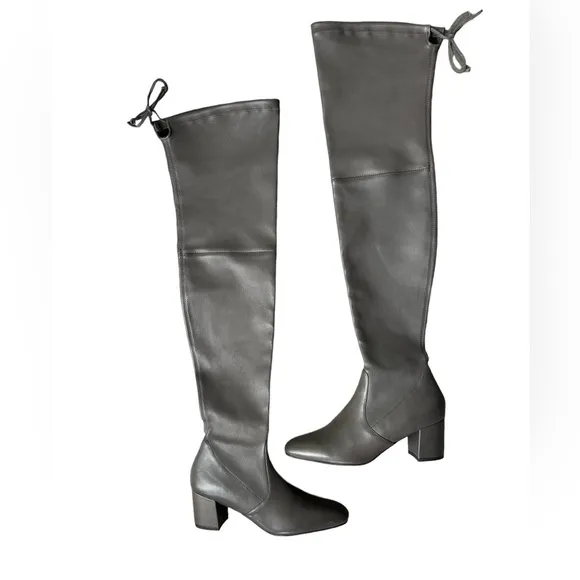 STUART WEITZMAN Genna 60 Leather Thigh Boots Dark Gray Size 7