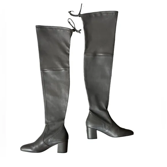 STUART WEITZMAN Genna 60 Leather Thigh Boots Dark Gray Size 7