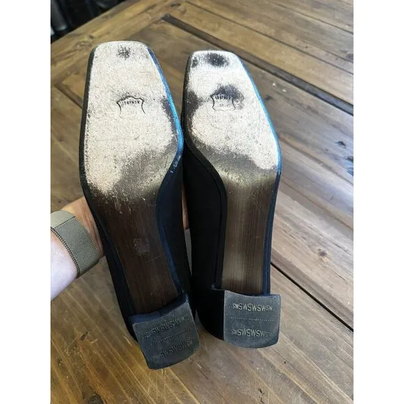 Stuart Weitzman Shoes Size 8 M Black Suede Square Toe Block Heels Pumps Classic