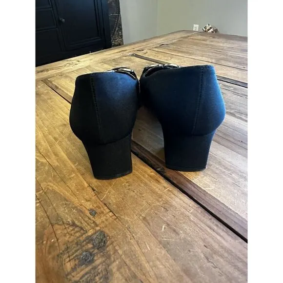 Stuart Weitzman Shoes Size 8 M Black Suede Square Toe Block Heels Pumps Classic