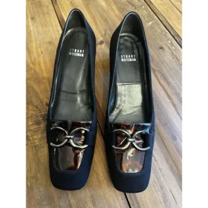 Stuart Weitzman Shoes Size 8 M Black Suede Square Toe Block Heels Pumps Classic