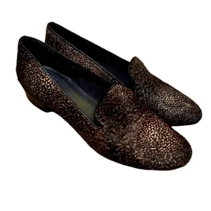 Stuart Weitzman Speckled Calfhair Leather Loafers Size 8 EUC Brown Black EUC