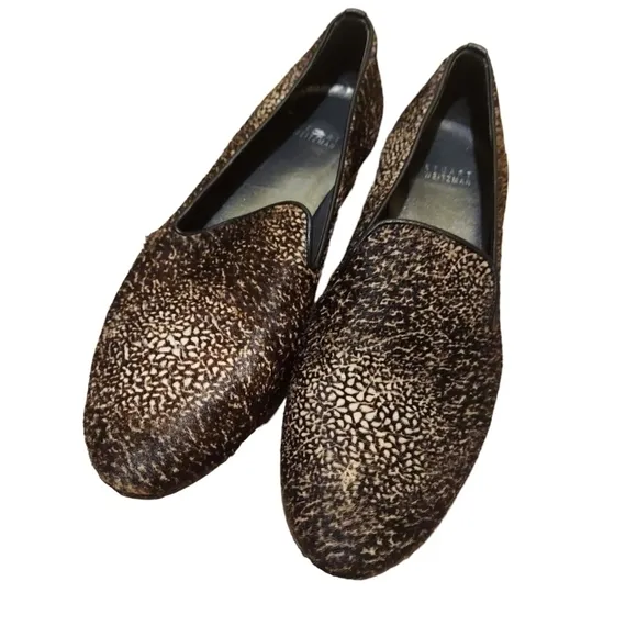 Stuart Weitzman Speckled Calfhair Leather Loafers Size 8 EUC Brown Black EUC