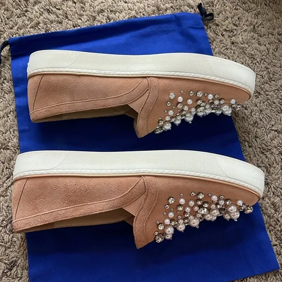 Stuart Weitzman Suede Crystal Embellishments Sneakers 9.5M