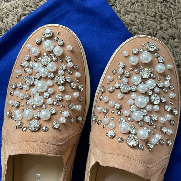 Stuart Weitzman Suede Crystal Embellishments Sneakers 9.5M