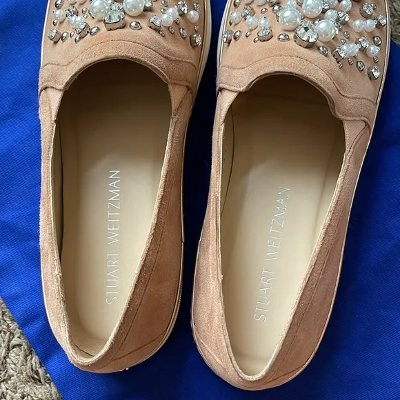 Stuart Weitzman Suede Crystal Embellishments Sneakers 9.5M