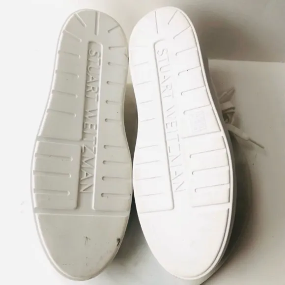 Stuart Weitzman White Canvas Classic Sneakers with Logo