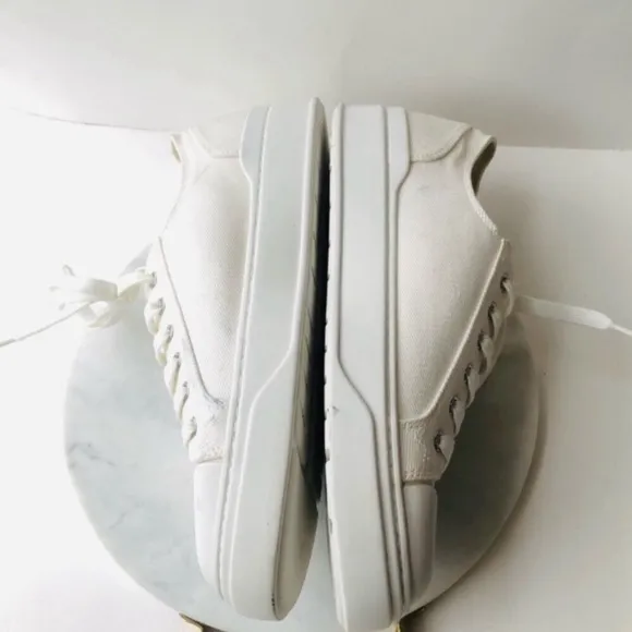 Stuart Weitzman White Canvas Classic Sneakers with Logo