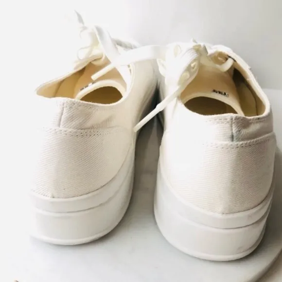 Stuart Weitzman White Canvas Classic Sneakers with Logo