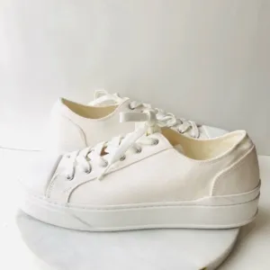 Stuart Weitzman White Canvas Classic Sneakers with Logo