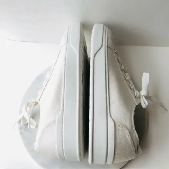 Stuart Weitzman White Canvas Classic Sneakers with Logo