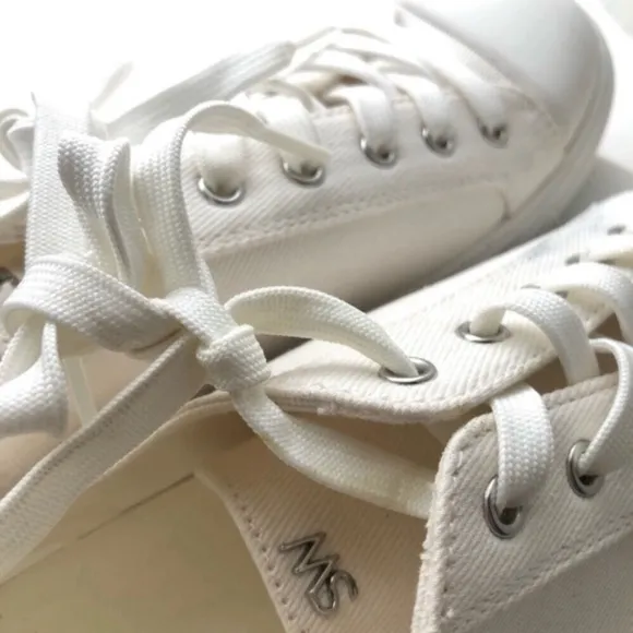 Stuart Weitzman White Canvas Classic Sneakers with Logo