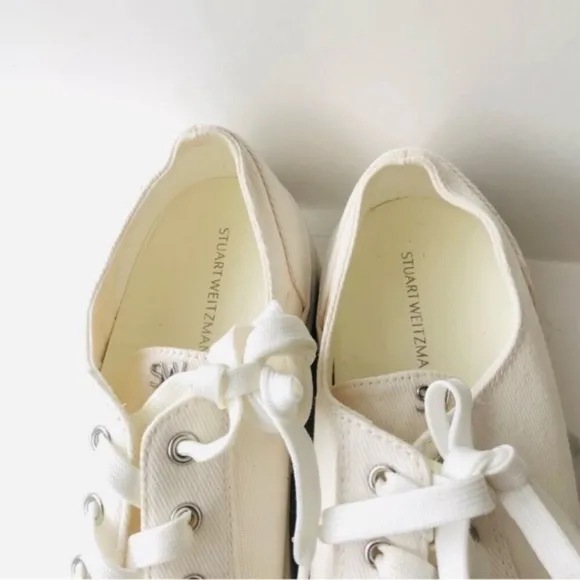 Stuart Weitzman White Canvas Classic Sneakers with Logo