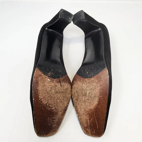Stuart Weitzman Womens Black Suede Pumps Heels Size 9 M Square Toe Heel Classic